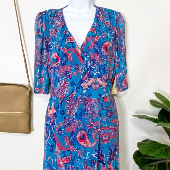 REBA Southern Sunset paisley blue midi wrap dress - Picture 2 of 8
